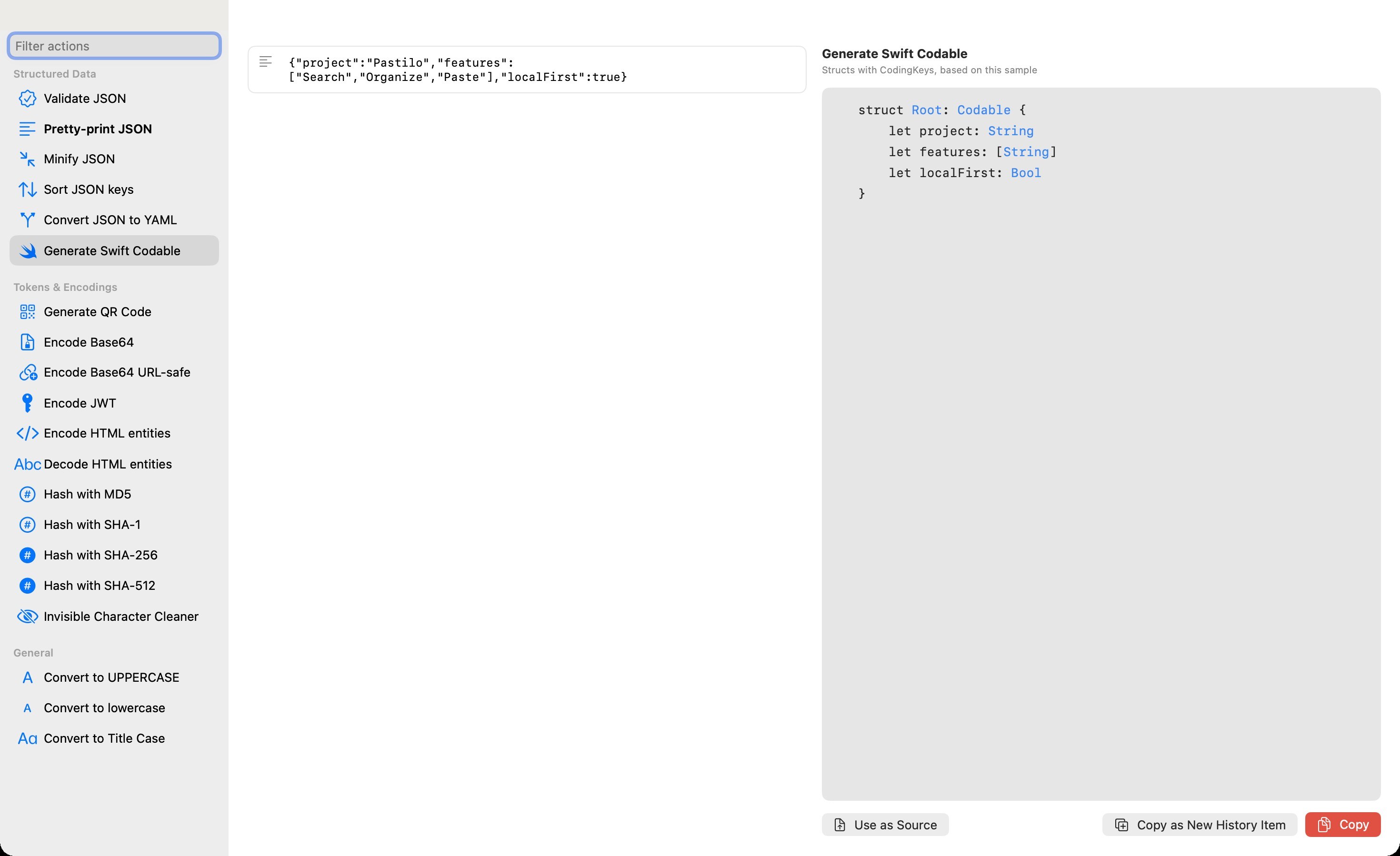 Pastilo generating Swift Codable structures from JSON