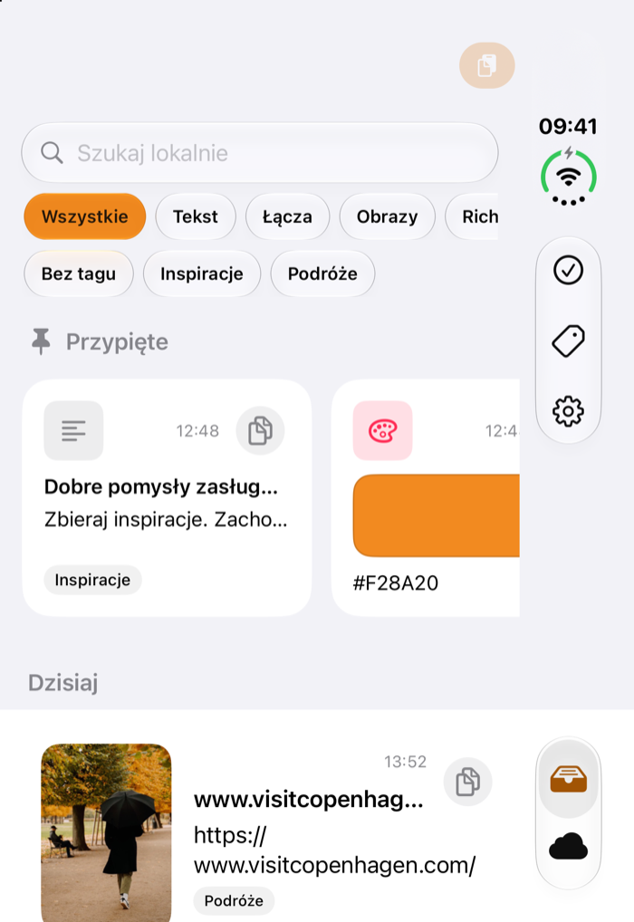 Pastilo na złożonym iPhonie Duo: historia z filtrami i przypiętymi wpisami