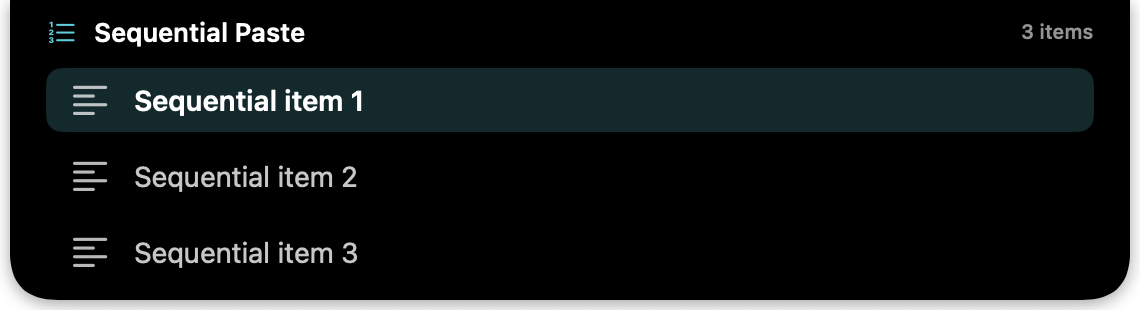 Sequential Paste queue previewed in the macOS Notch with three ordered items